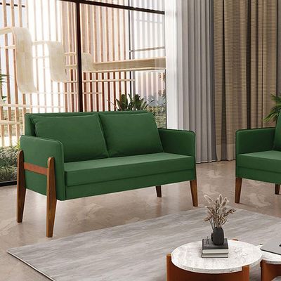 Namoradeira 2 Lugares Lana Suede Verde Base De Madeira - D'rossi