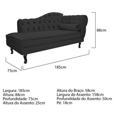 Kit Diva Recamier Diana 185cm Lado Esquerdo e 01 Poltrona Classic Corano Preto