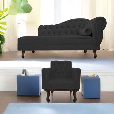 Kit Diva Recamier Diana 185cm Lado Esquerdo e 01 Poltrona Classic Corano Preto