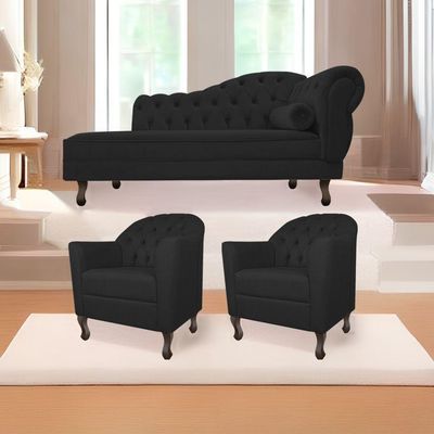 Kit Diva Recamier Diana 185cm Lado Esquerdo e 02 Poltronas Julia Corano Preto