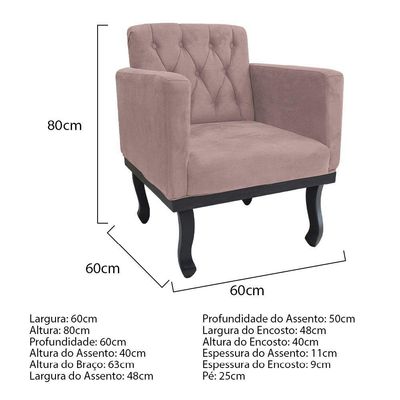 Kit Diva Recamier Azura 160cm Lado Esquerdo e 02 Poltronas Classic Linho Rosê