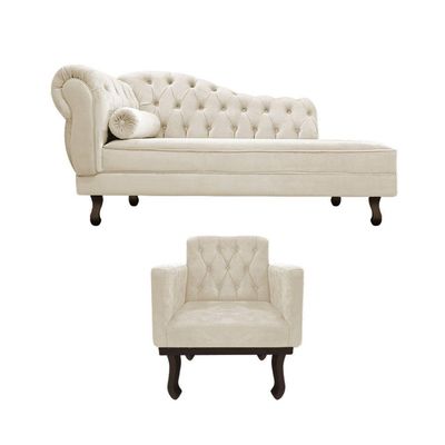 Kit Diva Recamier Diana 160cm Lado Direito e 01 Poltrona Classic Suede Bege