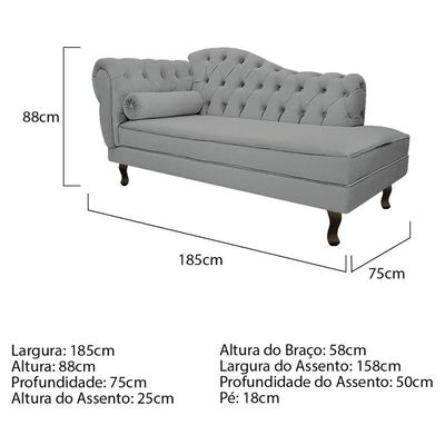 Kit Diva Recamier Diana 185cm Lado Direito e 01 Poltrona Classic Corano Cinza