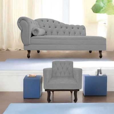 Kit Diva Recamier Diana 185cm Lado Direito e 01 Poltrona Classic Corano Cinza