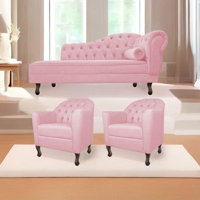 Kit Diva Recamier Diana 160cm Lado Esquerdo e 02 Poltronas Julia Suede Rosa Bebê