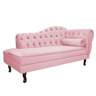 Kit Diva Recamier Diana 160cm Lado Esquerdo e 02 Poltronas Julia Suede Rosa Bebê