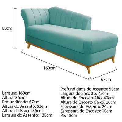 Kit Diva Recamier Vanessa 160Cm Lado Direito E 02 Poltronas Laura Suede Cor Azultiffany