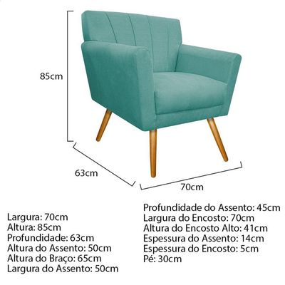 Kit Diva Recamier Vanessa 160Cm Lado Direito E 02 Poltronas Laura Suede Cor Azultiffany
