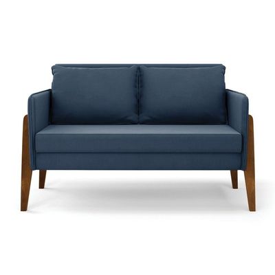 Kit 1 Sofá Namoradeira E 1 Poltrona Lana Suede Azul Marinho Base De Madeira - D'rossi