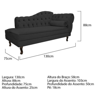 Diva Recamier Diana 130cm Lado Esquerdo Corano - Amarena Móveis Cor Preto