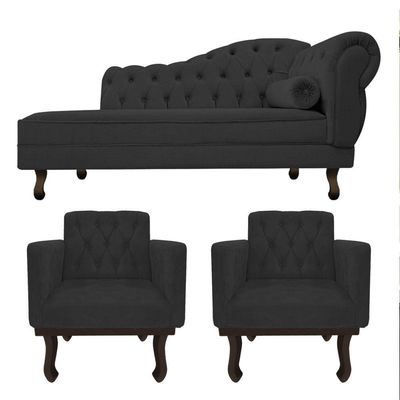 Kit Diva Recamier Diana 130cm Lado Esquerdo E 02 Poltronas Classic Corano - Amarena Móveis Cor Preto