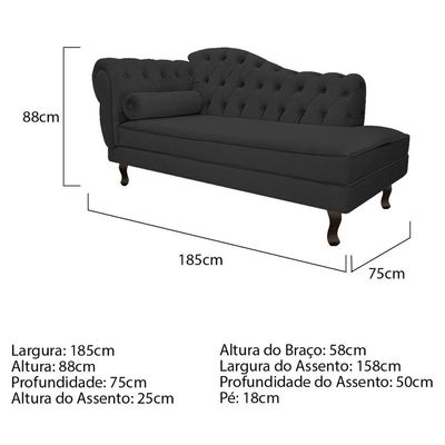 Kit Diva Recamier Diana 185cm Lado Direito E 02 Poltronas Classic Corano - Amarena Móveis Cor Preto
