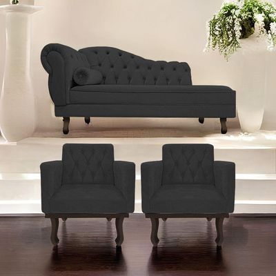 Kit Diva Recamier Diana 185cm Lado Direito E 02 Poltronas Classic Corano - Amarena Móveis Cor Preto