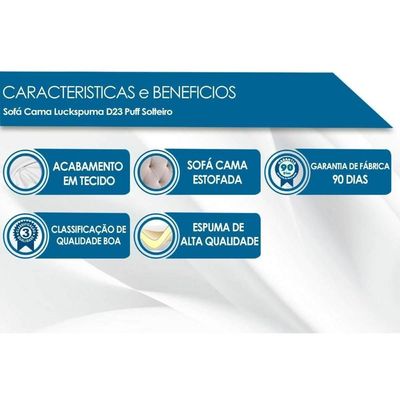 Sofá Cama Solteiro Luck Puff D23 Tecido Marrom Quadriculado - Luckspuma