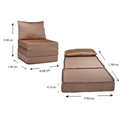 Sofá Cama Solteiro Luck Puff D23 Tecido Marrom Quadriculado - Luckspuma