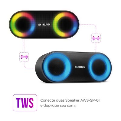 Caixa de Som Speaker AIWA SP-01 20W BT 15H IP65 RGB USB TWS Bivolt