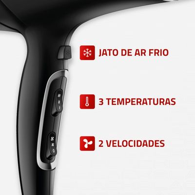 Secador de Cabelos Mondial Preto/Cromado Prata - SCN-04 220V