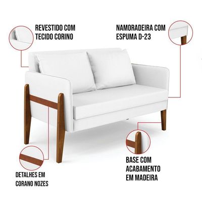 Sofá Namoradeira Lana Corino Base De Madeira - D'rossi Cor Branco