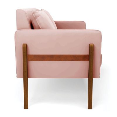 Sofá Namoradeira Lana Veludo Base De Madeira - D'rossi Cor Rose