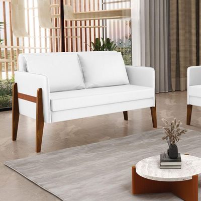 Sofá Namoradeira Lana Corino Base De Madeira - D'rossi Cor Branco