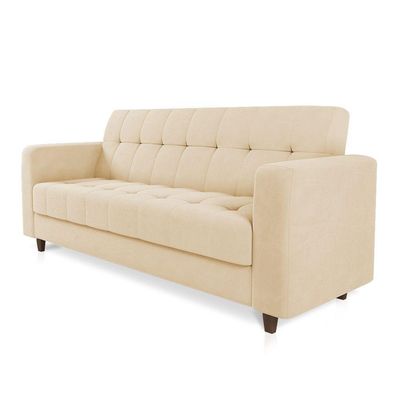 Sofá 03 Lugares Arezzo Suede Bege Pés Chanfrado Tabaco - D'rossi