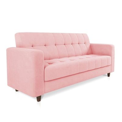 Sofá 03 Lugares Arezzo Suede Rosa Bebê Pés Chanfrado Tabaco - D'rossi