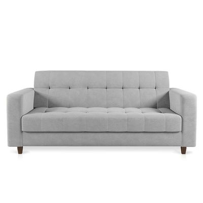 Sofá 03 Lugares Arezzo Suede Cinza Pés Chanfrado Tabaco - D'rossi