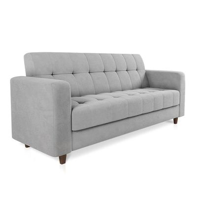 Sofá 03 Lugares Arezzo Suede Cinza Pés Chanfrado Tabaco - D'rossi