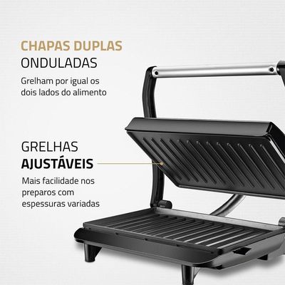 Sanduicheira E Grill Mondial Press Antiaderente Preto Com Inox 127 V