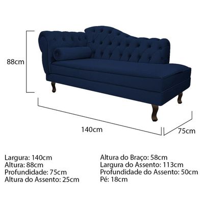 Kit Diva 140Cm Lado Direito E 02 Poltronas Julia Suede - Doce Sonho Móveis Azul Marinho