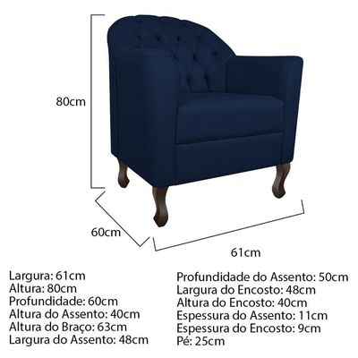 Kit Diva 140Cm Lado Direito E 02 Poltronas Julia Suede - Doce Sonho Móveis Azul Marinho