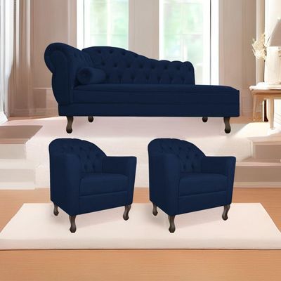 Kit Diva 140Cm Lado Direito E 02 Poltronas Julia Suede - Doce Sonho Móveis Azul Marinho