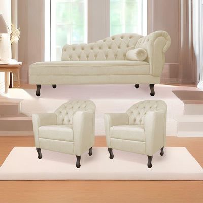 Kit Diva Recamier Diana 130Cm Lado Esquerdo E 02 Poltronas Julia Suede - Doce Sonho Móveis Bege