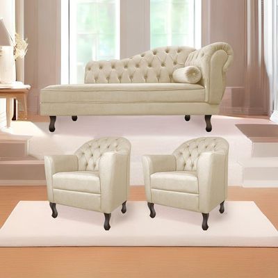 Kit Diva Recamier Diana 130Cm Lado Esquerdo E 02 Poltronas Julia Corano - Doce Sonho Móveis Bege