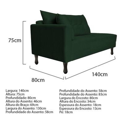 Kit Diva Recamier Azura 140Cm Lado Direito E 02 Poltronas Classic Suede - Doce Sonho Móveis Verde