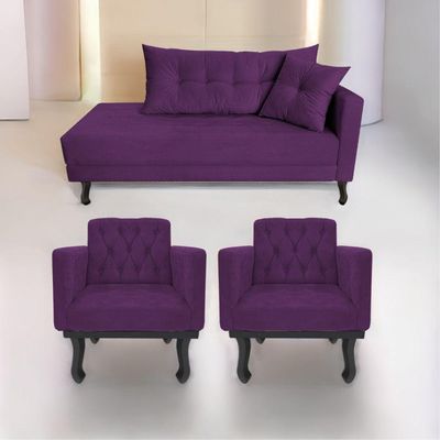 Kit Diva Recamier Azura 185Cm Lado Esquerdo E 02 Poltronas Classic Suede - Amarena Móveis Roxo