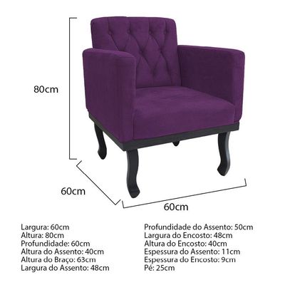 Kit Diva Recamier Azura 185Cm Lado Esquerdo E 02 Poltronas Classic Suede - Amarena Móveis Roxo