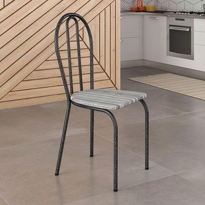 Kit 4 Cadeiras De Cozinha Texas Estampado Linho Pés De Ferro Cromo Preto - Pallazio