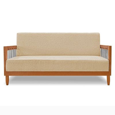 Sofá Living 2 Lugares Marilia 1,60m Linho Dourado Base Em Madeira Castanho - Pallazio
