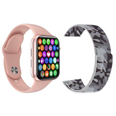 Kit 1 Smartwatch W34 S Rosa Android Ios+Pulseira Camuflada