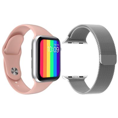 Kit 1 Smartwatch Iwo12 Lite Rosa Android Ios+Pulseira Prata