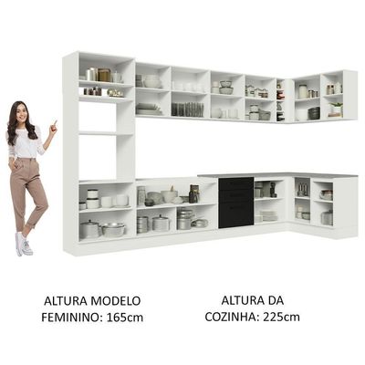 Armário De Cozinha Completa De Canto 499cm Branco/preto Agata Madesa 01 Branco/preto