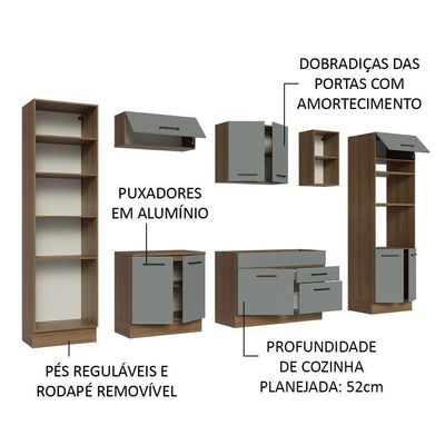 Armário De Cozinha Completa 330cm Rustic/cinza Agata Madesa 02 Rustic/cinza