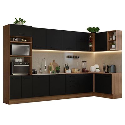 Armário De Cozinha Completa De Canto 499cm Rustic/preto Agata Madesa 01 Rustic/preto