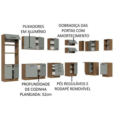 Armário De Cozinha Completa De Canto 499cm Rustic/cinza Agata Madesa 01 Rustic/cinza