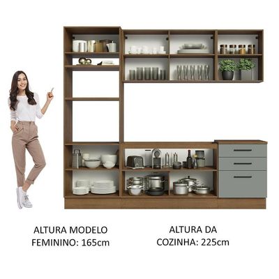 Armário De Cozinha Completa 250cm Rustic/cinza Agata Madesa 01 Rustic/cinza