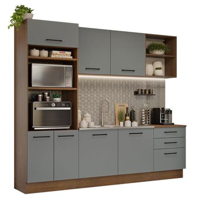 Armário De Cozinha Completa 250cm Rustic/cinza Agata Madesa 01 Rustic/cinza