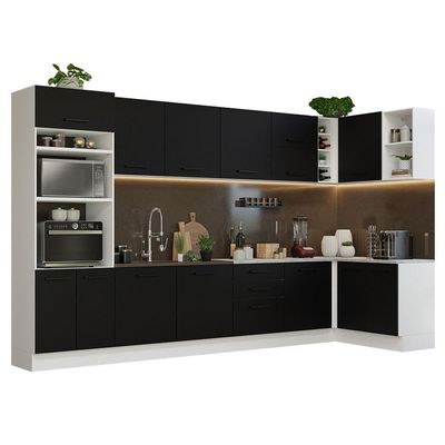 Armário De Cozinha Completa De Canto 499cm Branco/preto Agata Madesa 01 Branco/preto