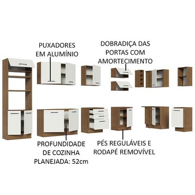 Armário De Cozinha Completa De Canto 499cm Rustic/branco Agata Madesa 01 Rustic/branco