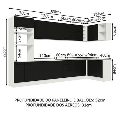 Armário De Cozinha Completa De Canto 499cm Branco/preto Agata Madesa 01 Branco/preto